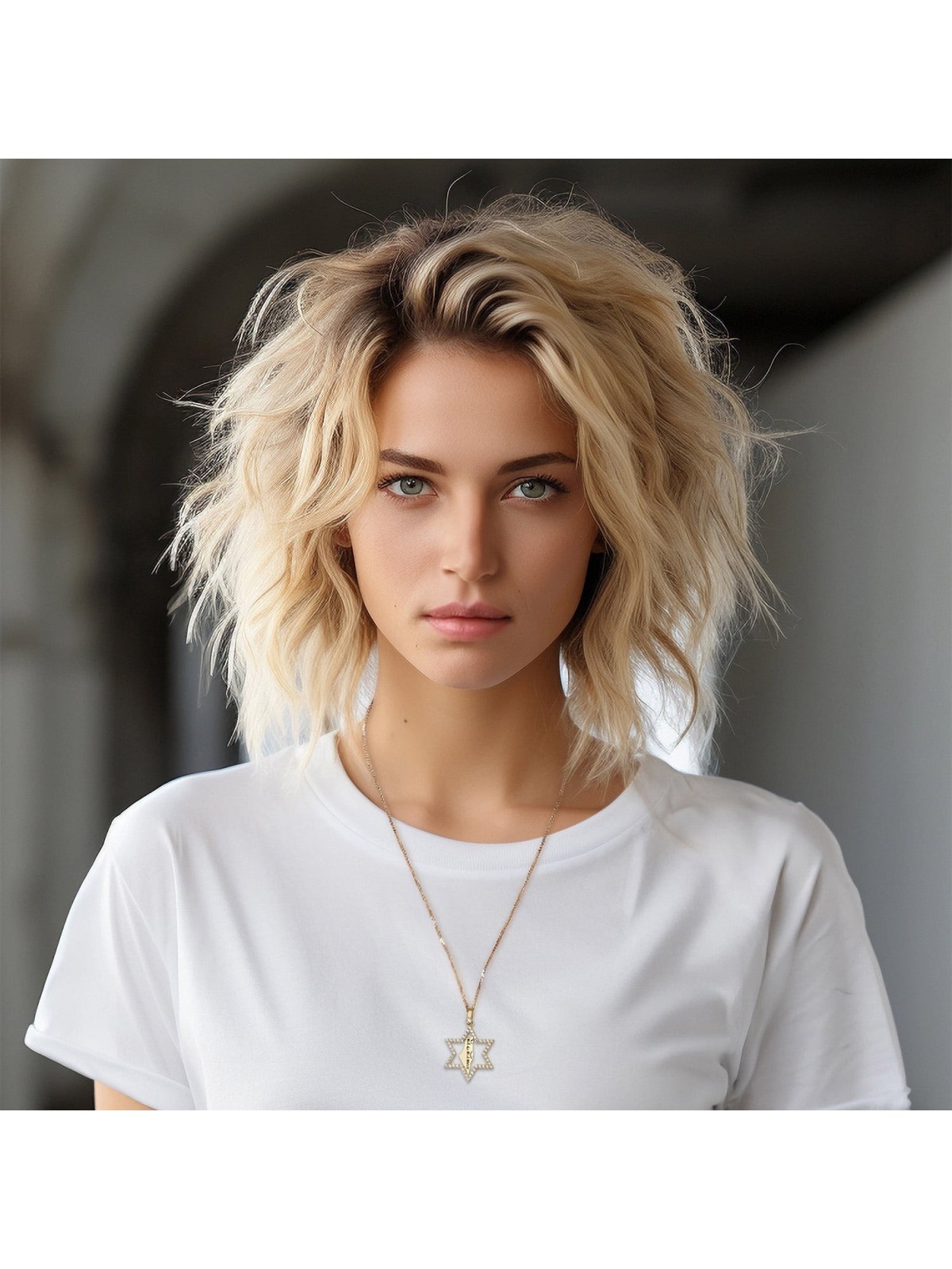 14K Gold No Other Land and Star of David Pendant with Cubic Zirconia S