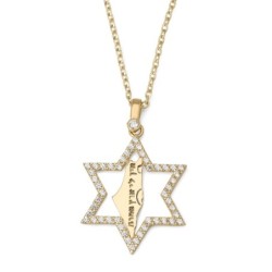 14K Gold No Other Land and Star of David Pendant with Cubic Zirconia S