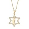 14K Gold No Other Land and Star of David Pendant with Cubic Zirconia S