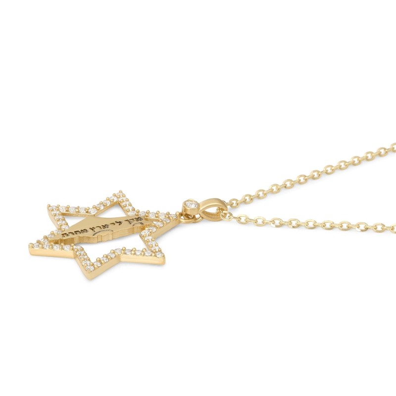 Pendentif No Other Land et étoile de David en or 14 carats avec zircone cubique S