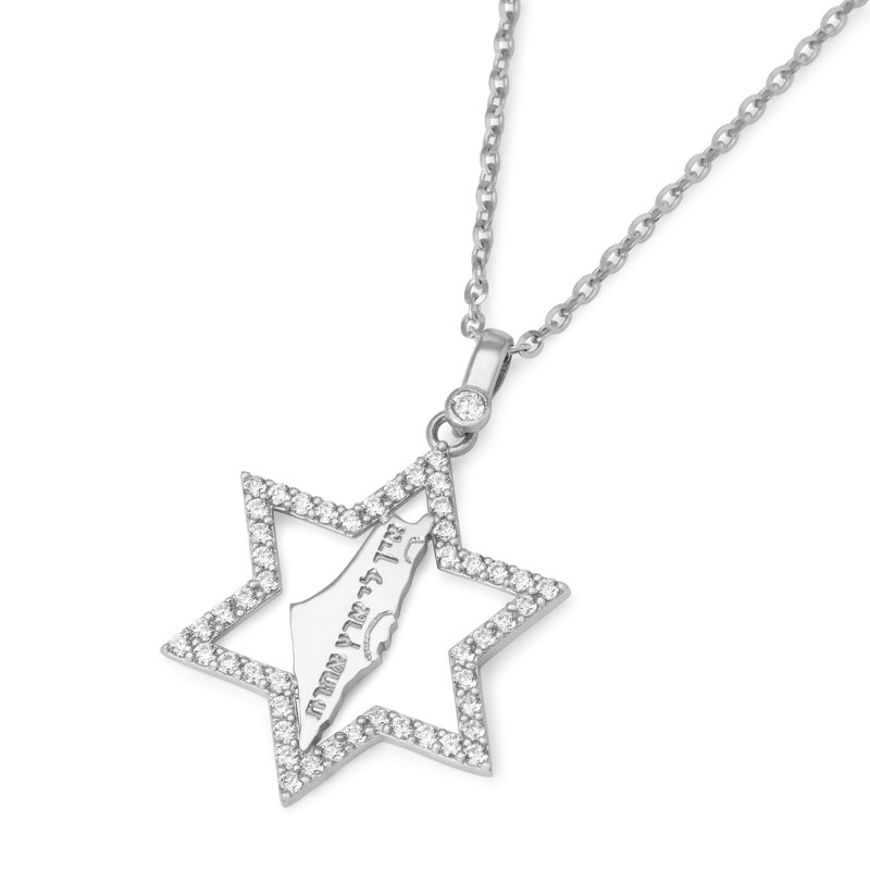 Pendentif No Other Land et étoile de David en or 14 carats avec zircone cubique S