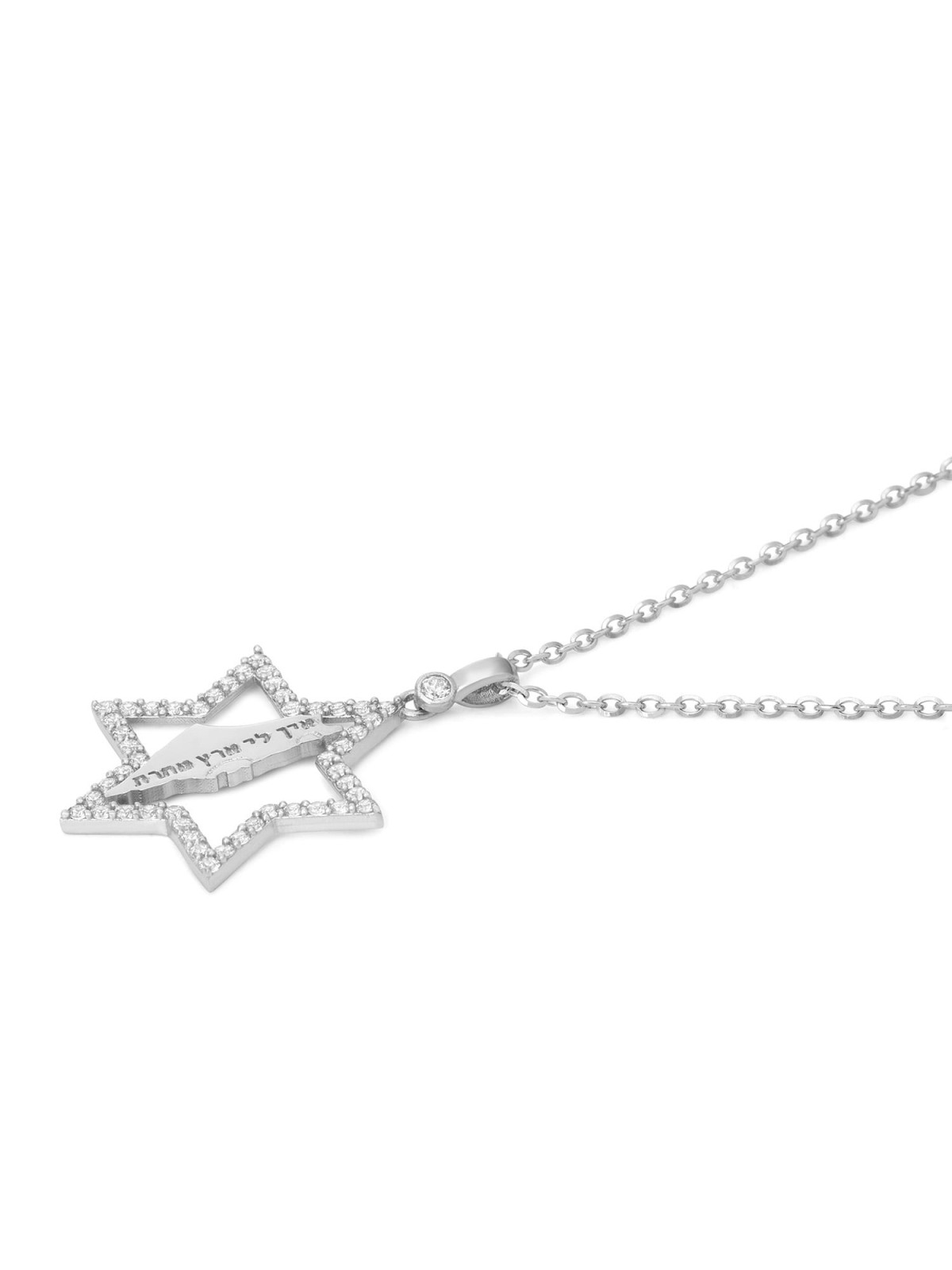 14K Gold No Other Land and Star of David Pendant with Cubic Zirconia S