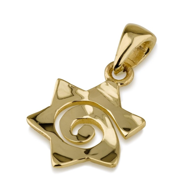 14K Gold Spiral Star of David Pendant Necklace - Yellow or White Gold