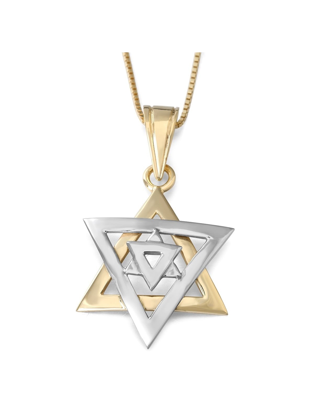 14K Yellow and White Gold Double Domed Star of David Pendant Necklace