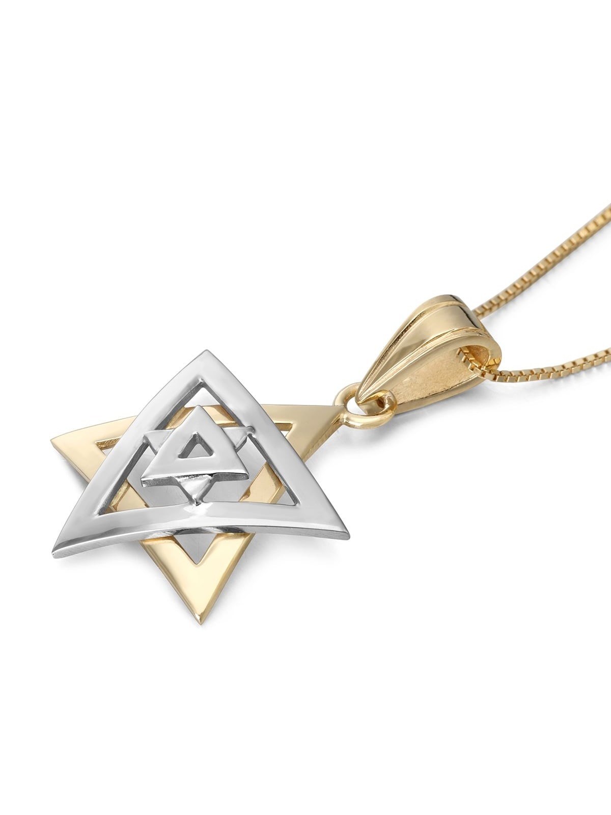 14K Yellow and White Gold Double Domed Star of David Pendant Necklace