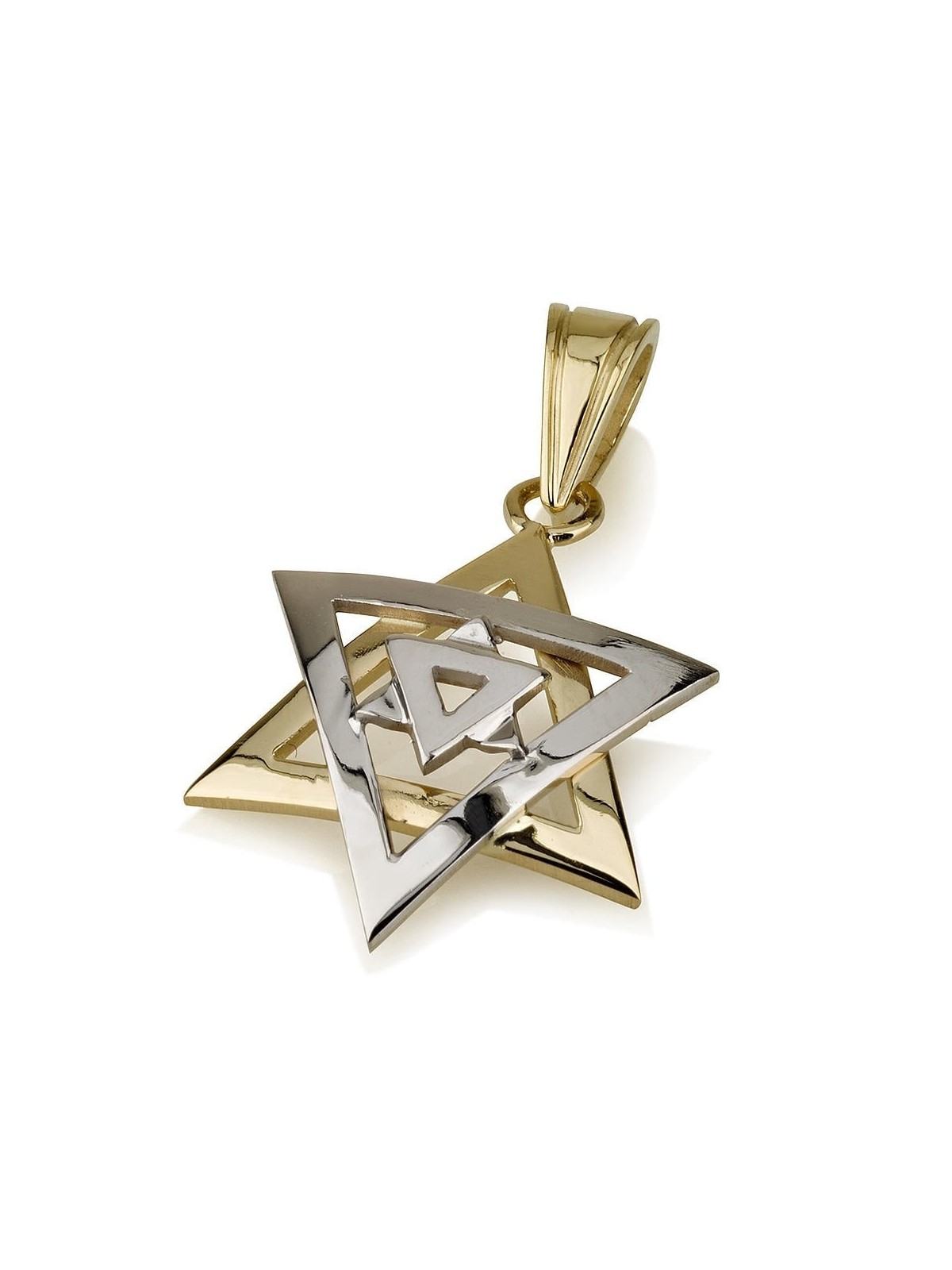 14K Yellow and White Gold Double Domed Star of David Pendant Necklace