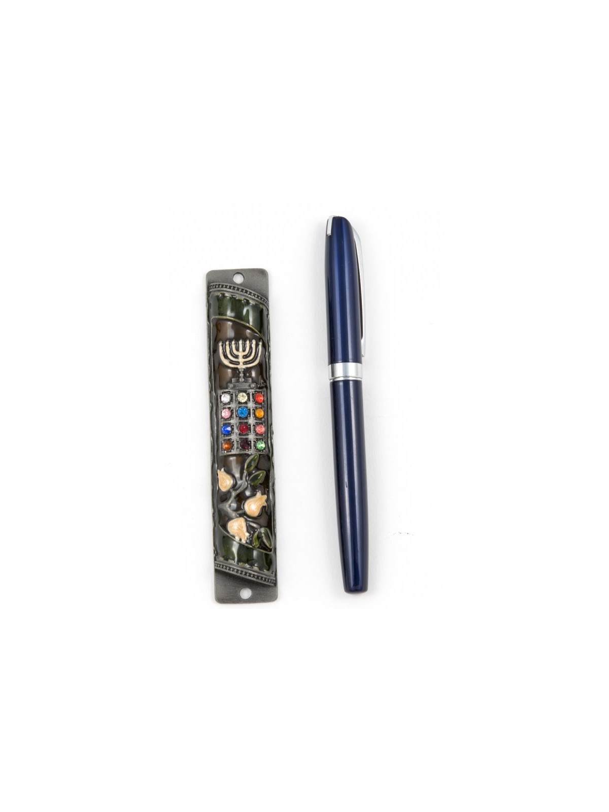 Rounded Mezuzah Case with Colorful Hoshen Breas... | Jerusalem Mezuzah