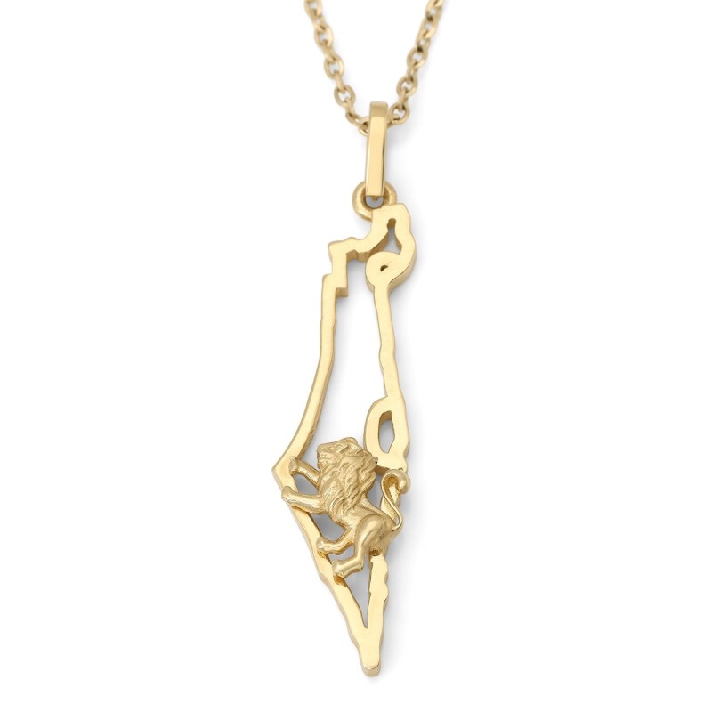 Carte en or 14 carats d’Israël et pendentif Lion de Juda - Option couleur