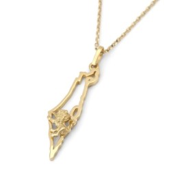 14K Gold Map of Israel and Lion of Judah Pendant - Color Option