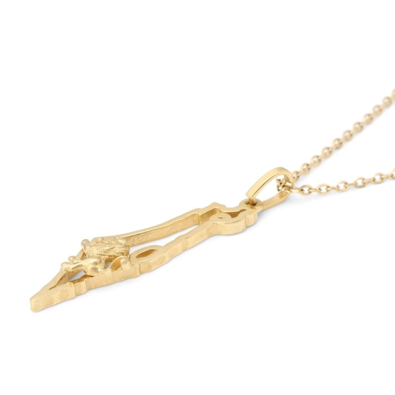 Carte en or 14 carats d’Israël et pendentif Lion de Juda - Option couleur