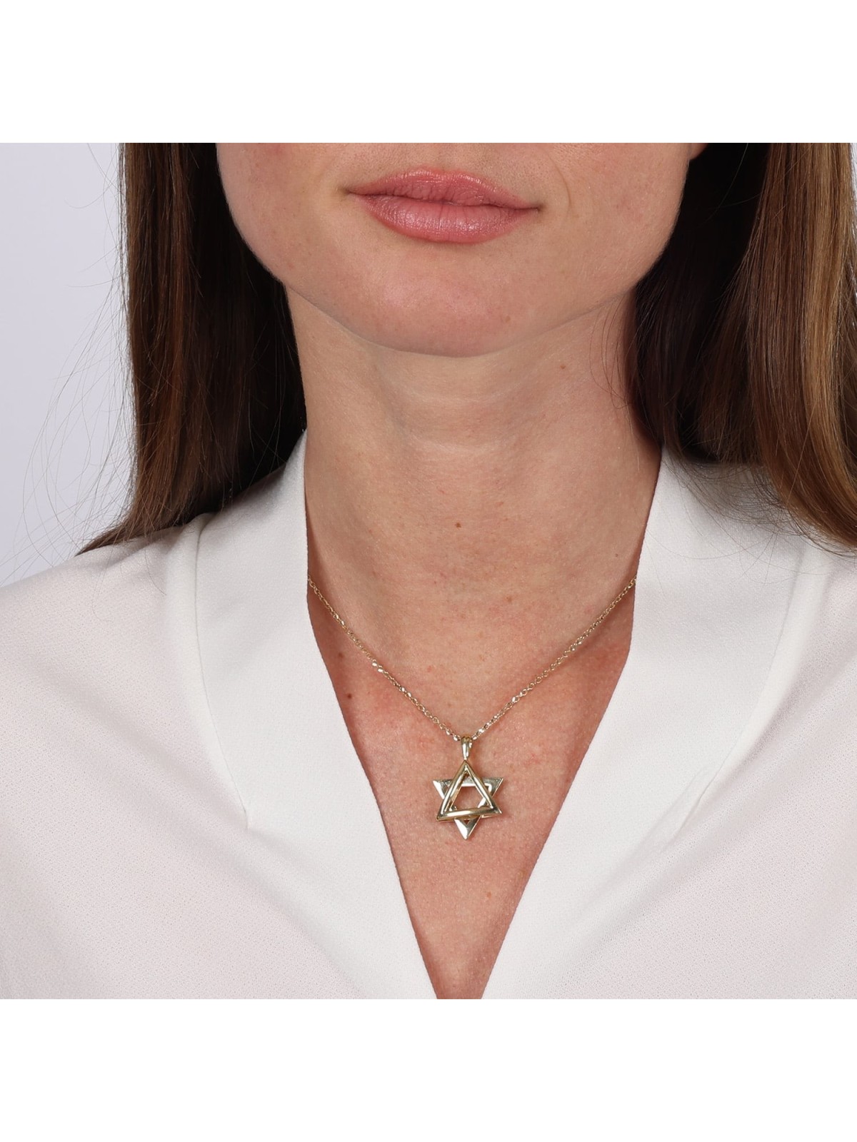 14K Gold Dangling Star of David Pendant - Color Option
