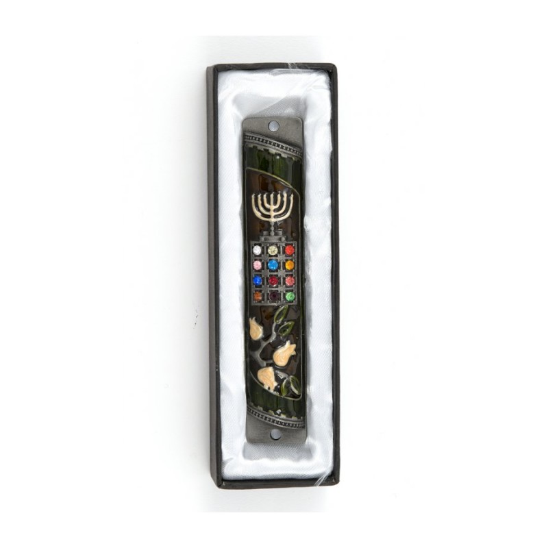 Rounded Mezuzah Case with Colorful Hoshen Breas... | Jerusalem Mezuzah
