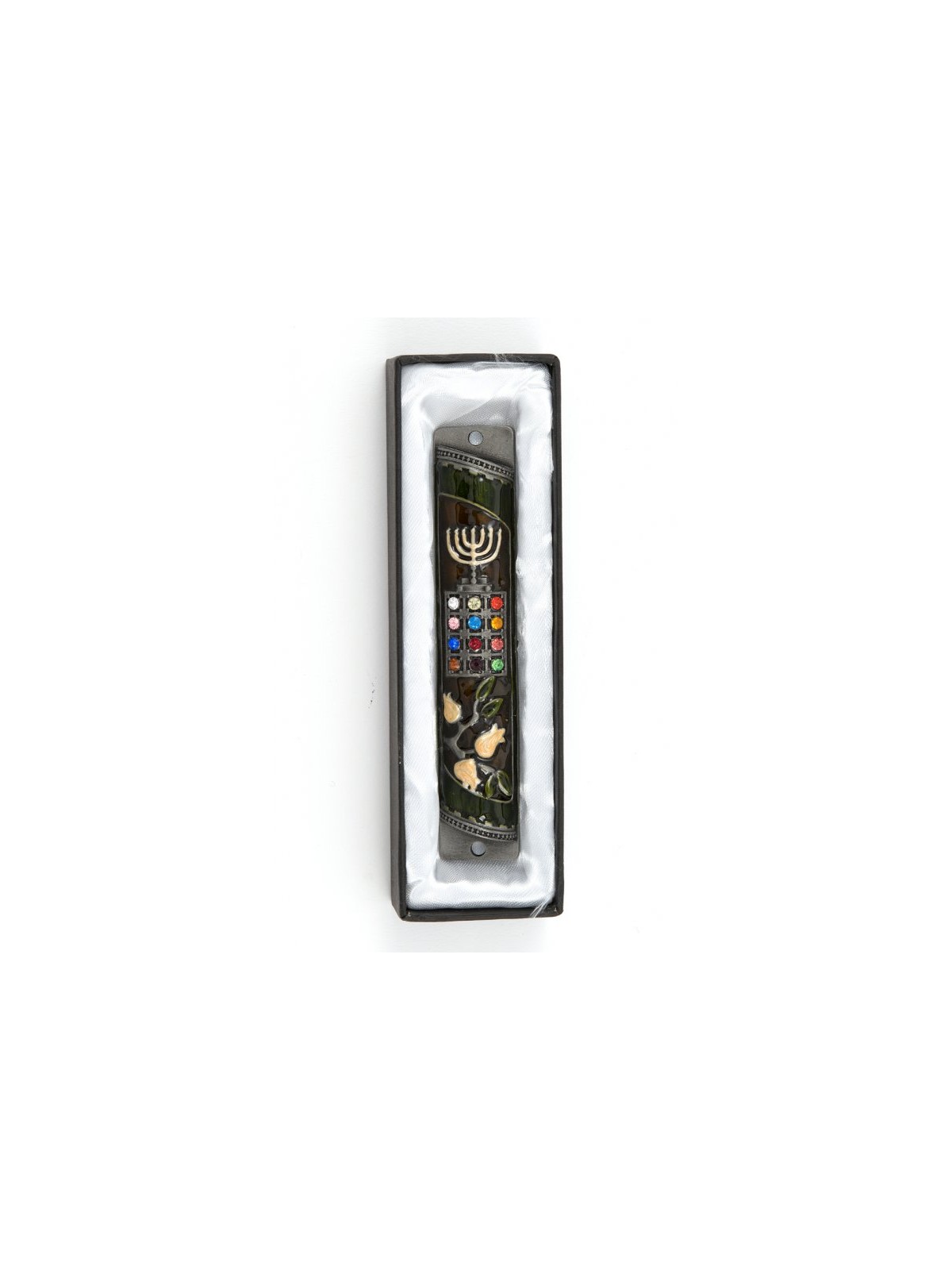 Rounded Mezuzah Case with Colorful Hoshen Breas... | Jerusalem Mezuzah
