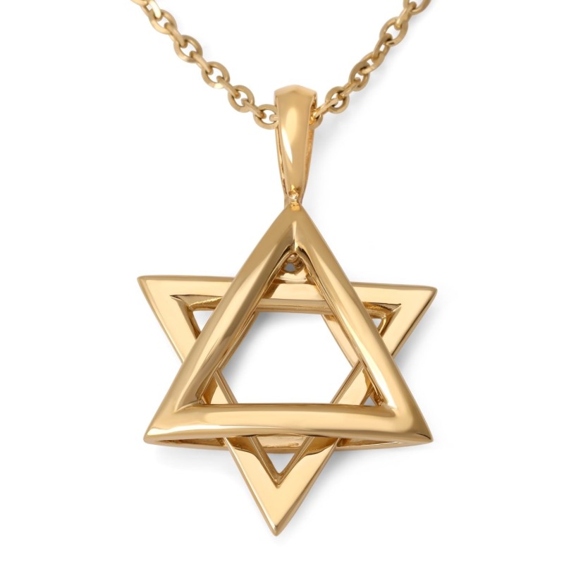 14K Gold Dangling Star of David Pendant - Color Option