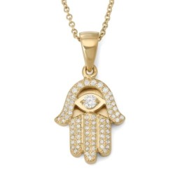 14K Gold Diamond Women's Hamsa Pendant Necklace - Yellow or White Gold