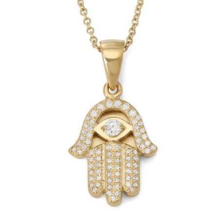 14K Gold Diamond Women's Hamsa Pendant Necklace - Yellow or White Gold
