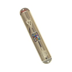 Round Nickel Silver Twelve Tribes Mezuzah Case | Jerusalem Mezuzah