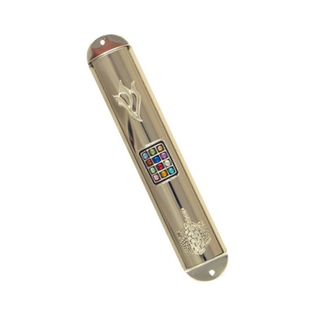 Round Nickel Silver Twelve Tribes Mezuzah Case | Jerusalem Mezuzah