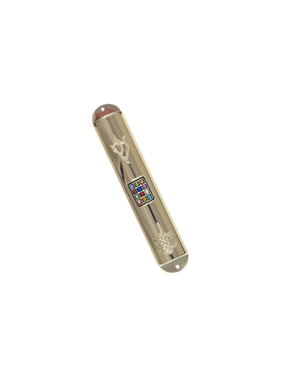 Round Nickel Silver Twelve Tribes Mezuzah Case | Jerusalem Mezuzah