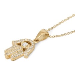 14K Gold Diamond Women's Hamsa Pendant Necklace - Yellow or White Gold
