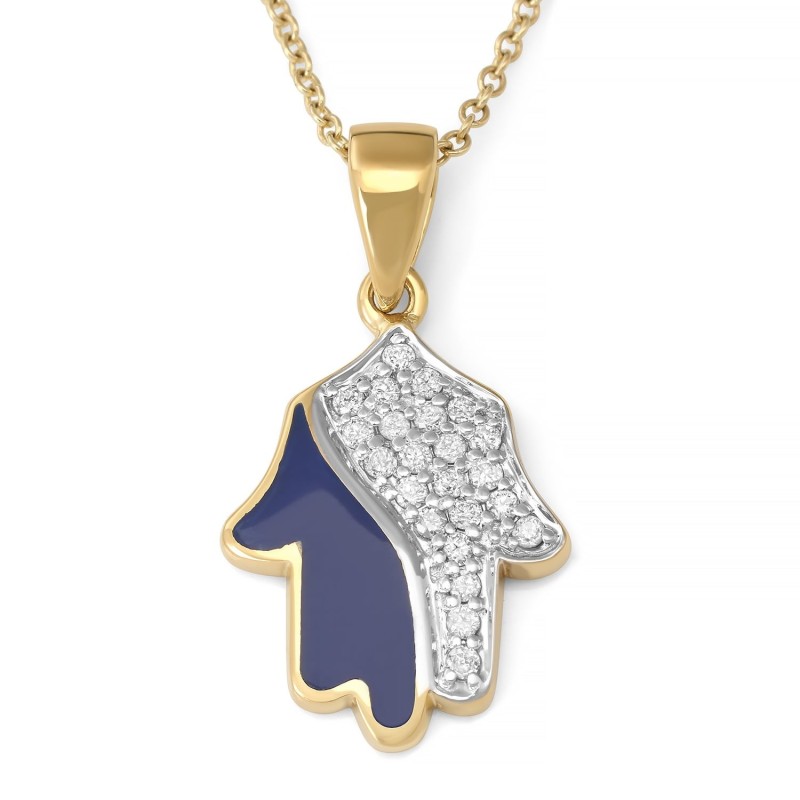 Collier pendentif Hamsa en or 14 carats et diamants pour femme