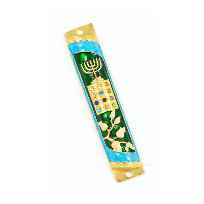 Rounded Mezuzah Case with Gleaming Breastplate ... | Jerusalem Mezuzah
