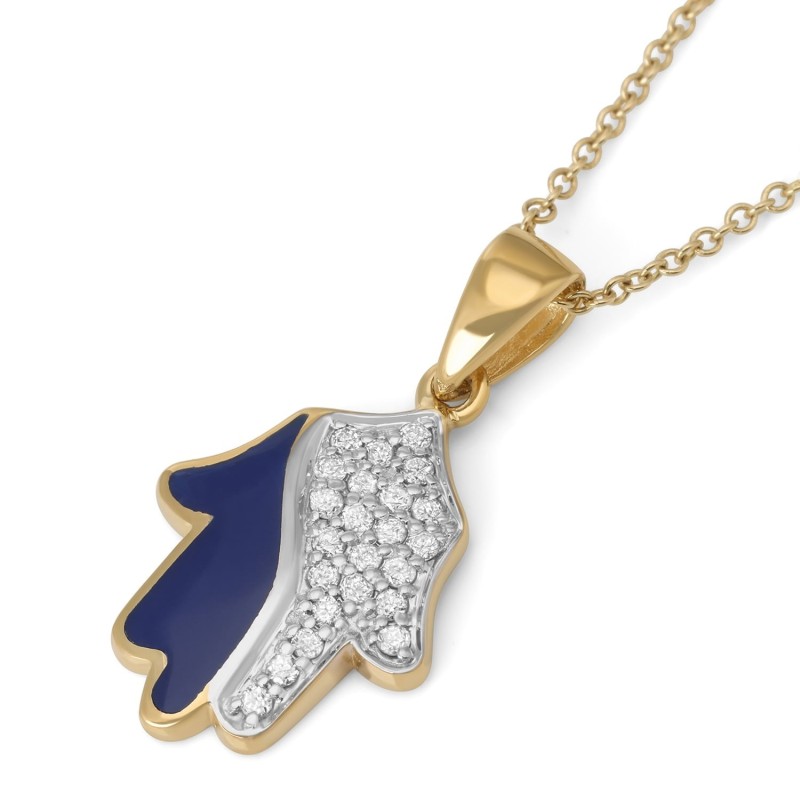 Collier pendentif Hamsa en or 14 carats et diamants pour femme