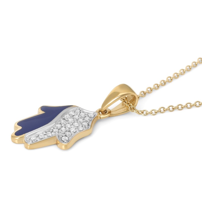 Collier pendentif Hamsa en or 14 carats et diamants pour femme