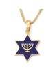 Collier pendentif étoile de David en or 14 carats avec menorah et émail bleu