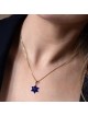 14K Gold Star of David Pendant Necklace with Menorah and Blue Enamel