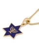 14K Gold Star of David Pendant Necklace with Menorah and Blue Enamel