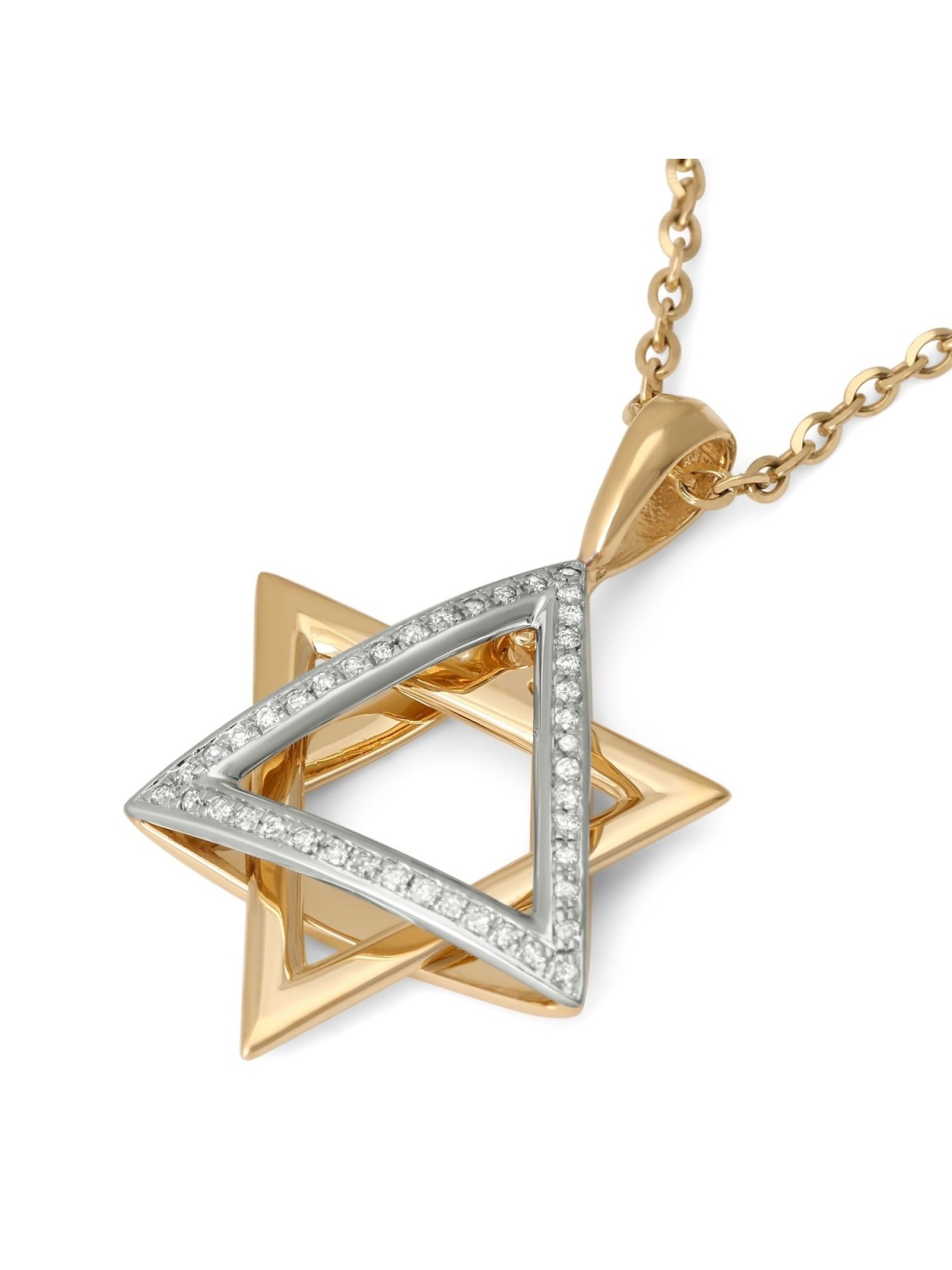 Women's 14K Gold Two-Tone Dangling Star of David Pendant with Diamonds
