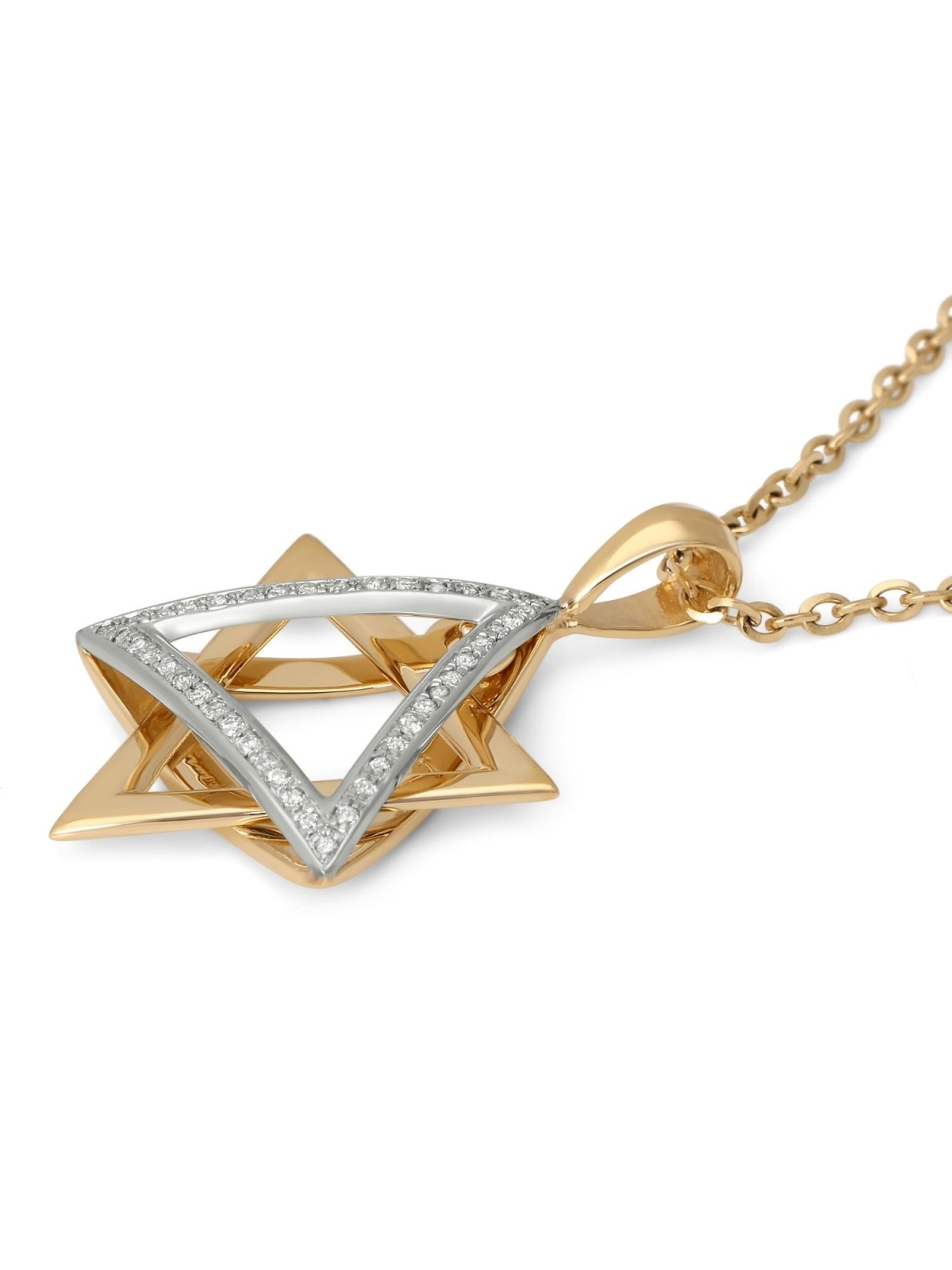 Pendentif étoile de David pendant en or 14 carats bicolore pour femme avec diamants