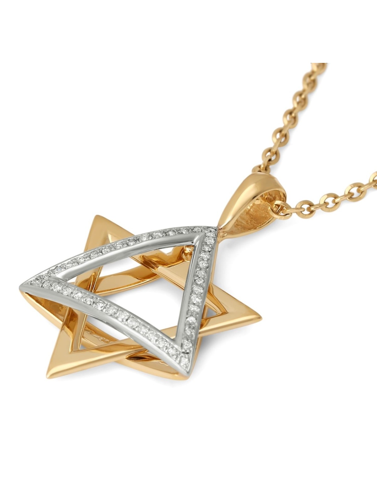 Pendentif étoile de David pendant en or 14 carats bicolore pour femme avec diamants