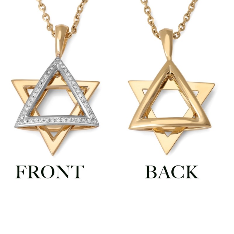 Pendentif étoile de David pendant en or 14 carats bicolore pour femme avec diamants
