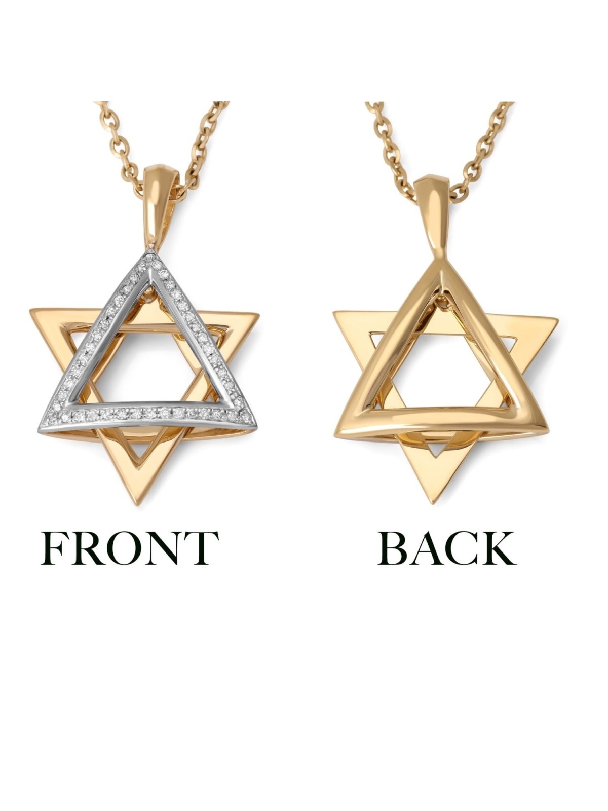Pendentif étoile de David pendant en or 14 carats bicolore pour femme avec diamants