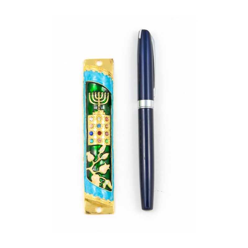 Rounded Mezuzah Case with Gleaming Breastplate ... | Jerusalem Mezuzah