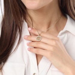 14K Gold Round Shema Yisrael Pendant with Diamonds - Color Option