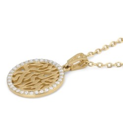 14K Gold Round Shema Yisrael Pendant with Diamonds - Color Option