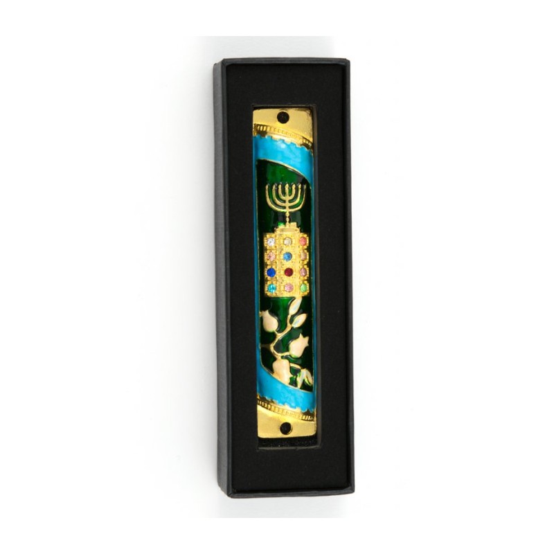 Rounded Mezuzah Case with Gleaming Breastplate ... | Jerusalem Mezuzah