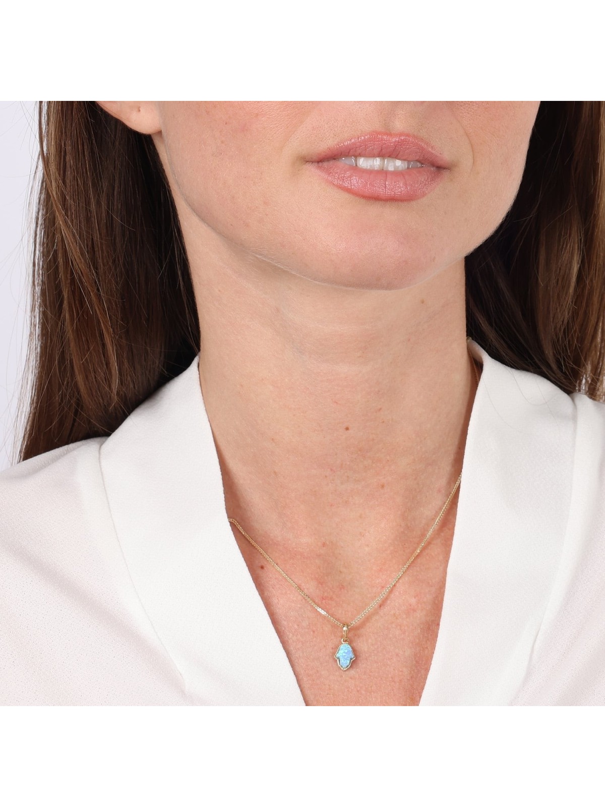 Women's 14K Gold & Blue Opal Hamsa Pendant