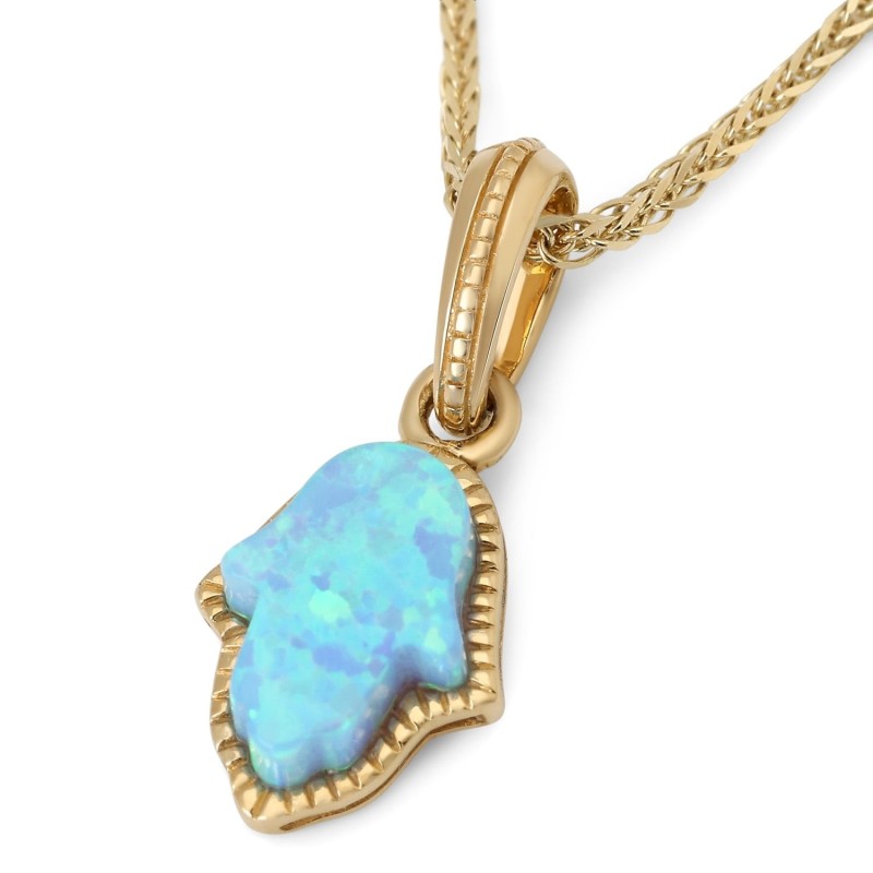 Pendentif Hamsa en or 14 carats et opale bleue pour femme