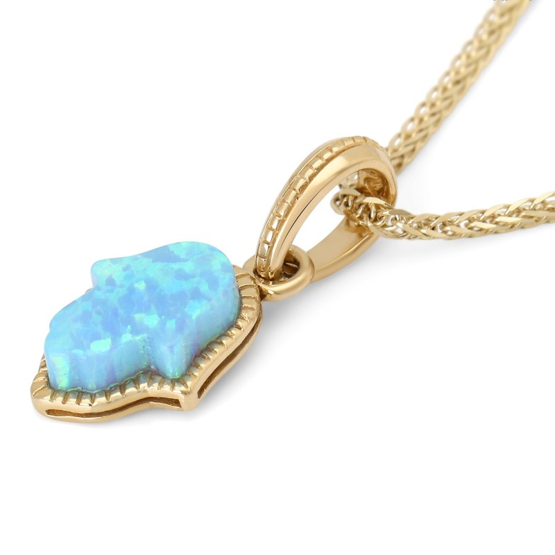 Pendentif Hamsa en or 14 carats et opale bleue pour femme