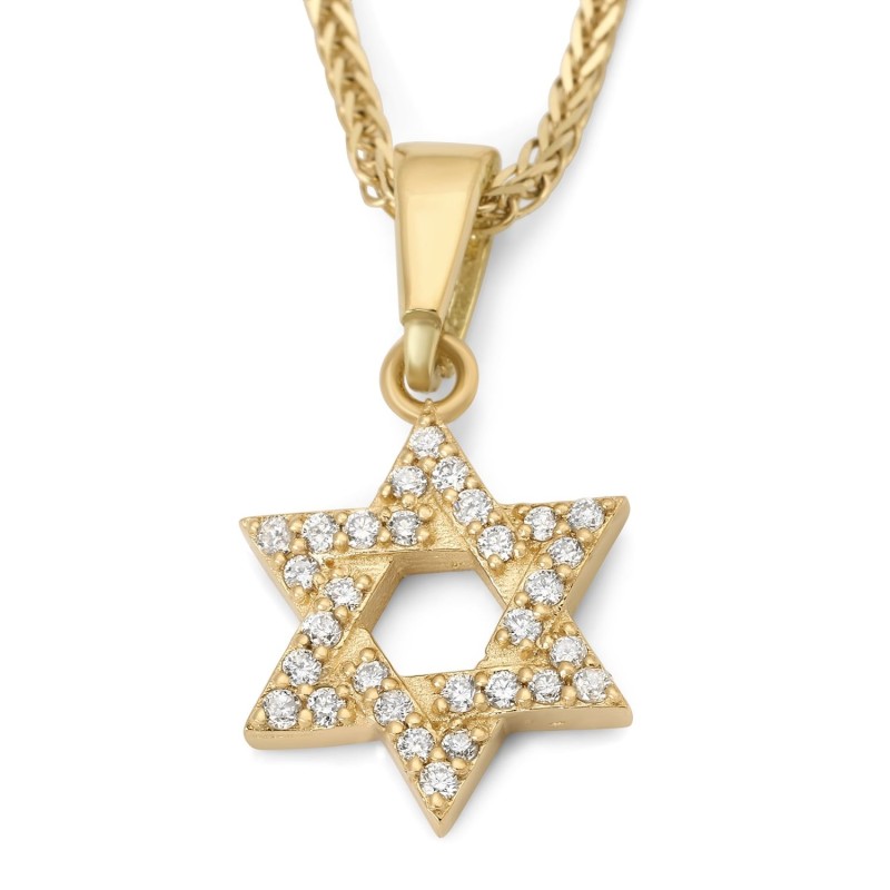 14K Gold Diamond-Studded Interlocking Star of David Pendant - Color Op