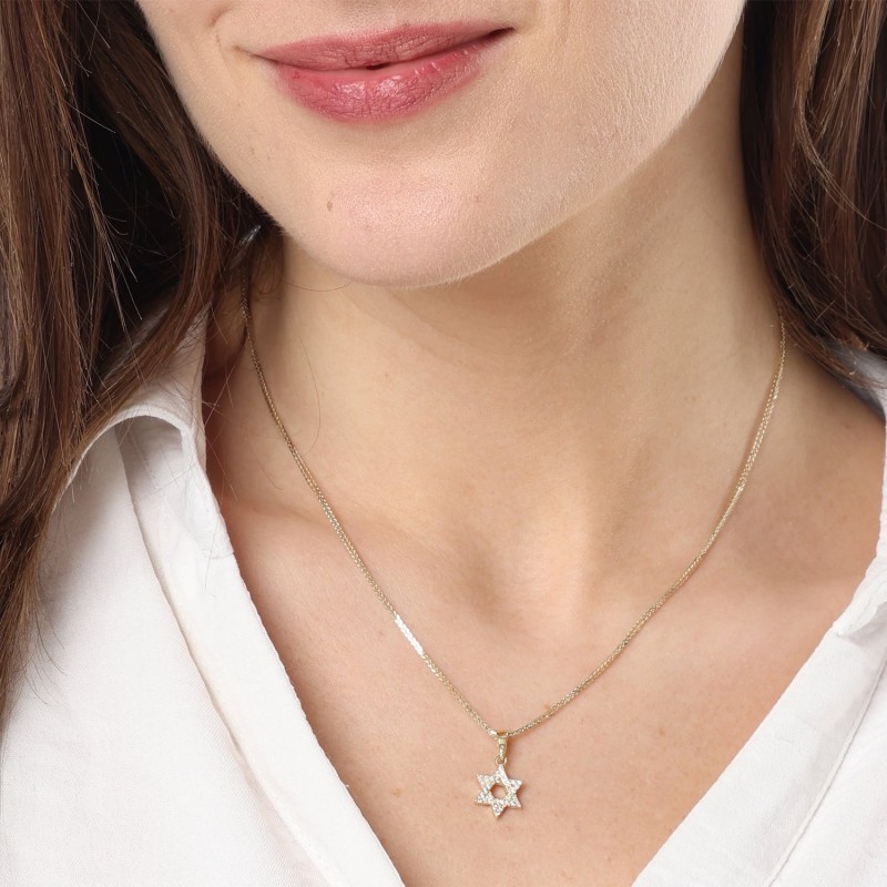 Pendentif étoile de David imbriqué en or 14 carats serti de diamants - Color Op
