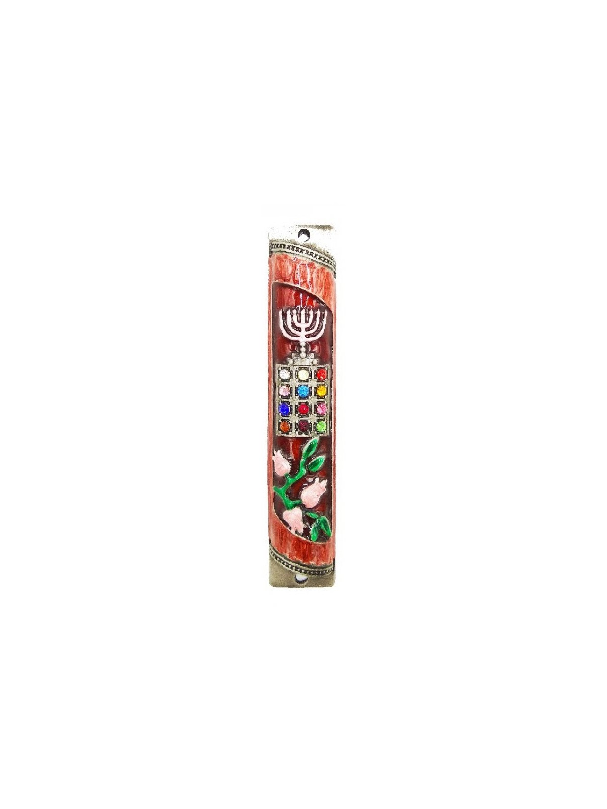 Rounded Mezuzah Case with Hoshen Breastplate an... | Jerusalem Mezuzah
