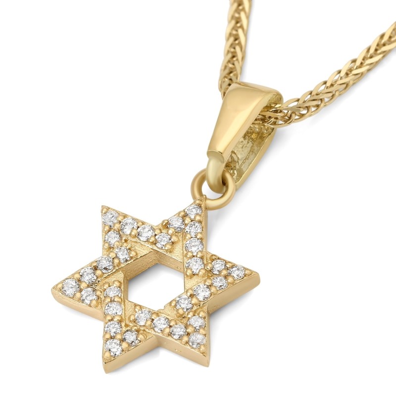 Pendentif étoile de David imbriqué en or 14 carats serti de diamants - Color Op