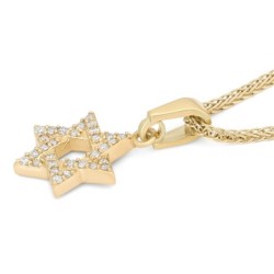 14K Gold Diamond-Studded Interlocking Star of David Pendant - Color Op