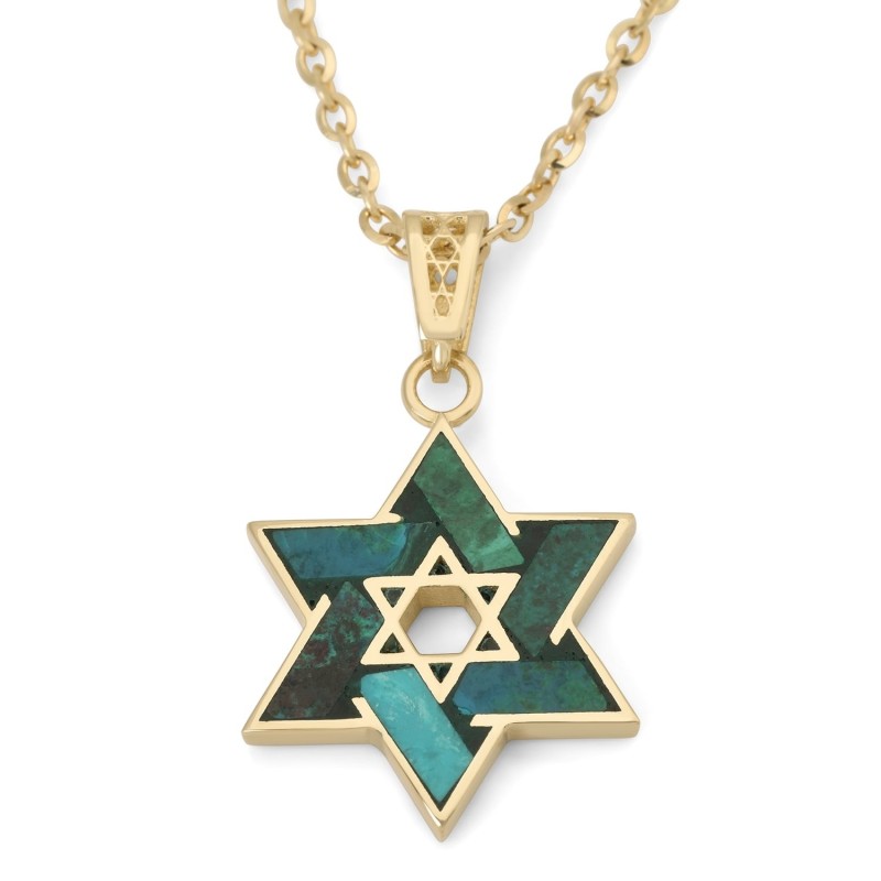 14K Gold Elegant Star of David Pendant with Eilat Stone