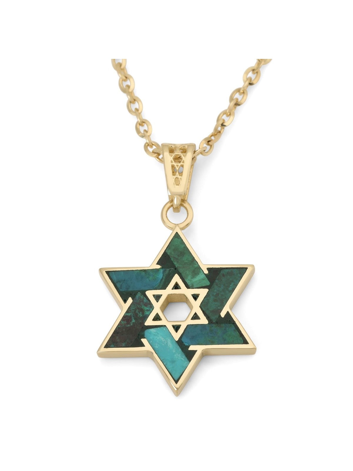 Pendentif élégant étoile de David en or 14 carats avec pierre d'Eilat